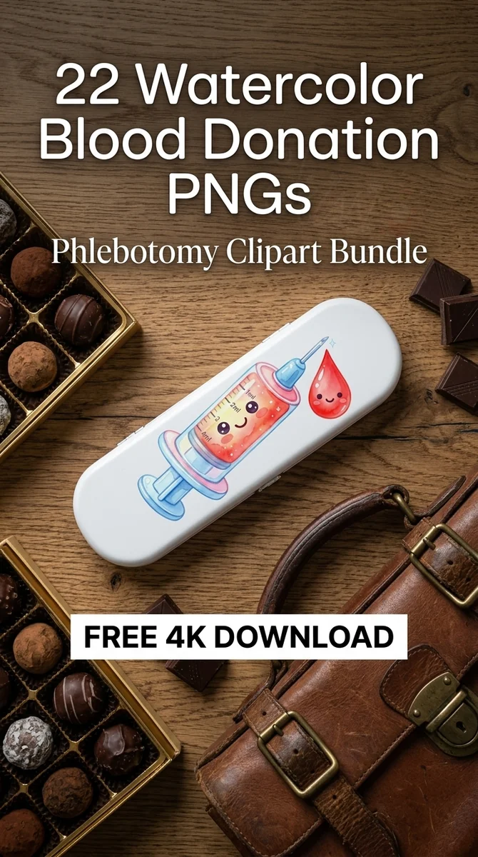 Free Smiling Syringe & Blood Drop PNG | Cute Nurse Art β Watercolor Blood Donation | Medical Clipart watercolor clipart