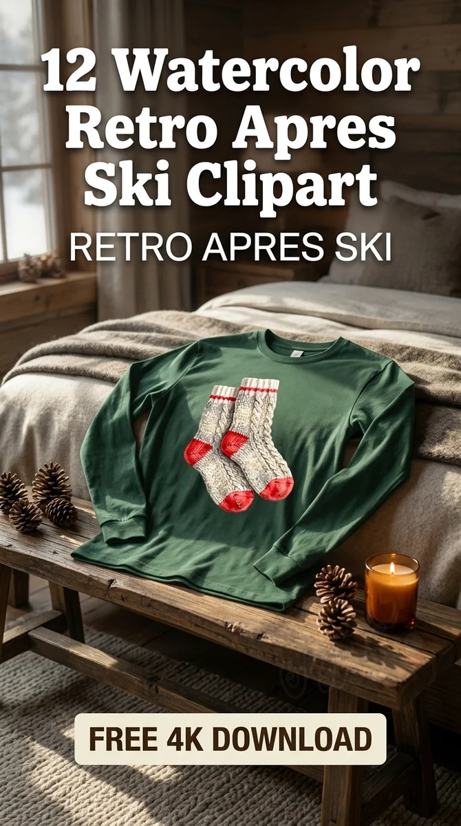 Free Cabin Socks PNG | Red & Cream Wool Socks Clipart — Retro Apres Ski Clipart Cozy Winter Watercolor PNG watercolor clipart