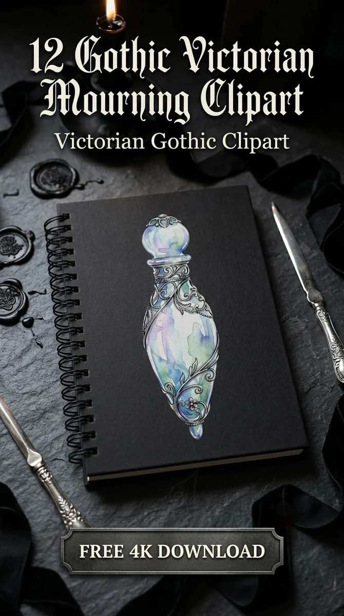 Free Gothic Tear Catcher PNG | Victorian Perfume Bottle Clipart — Gothic Victorian Mourning Dark Whimsigoth Clipart watercolor clipart