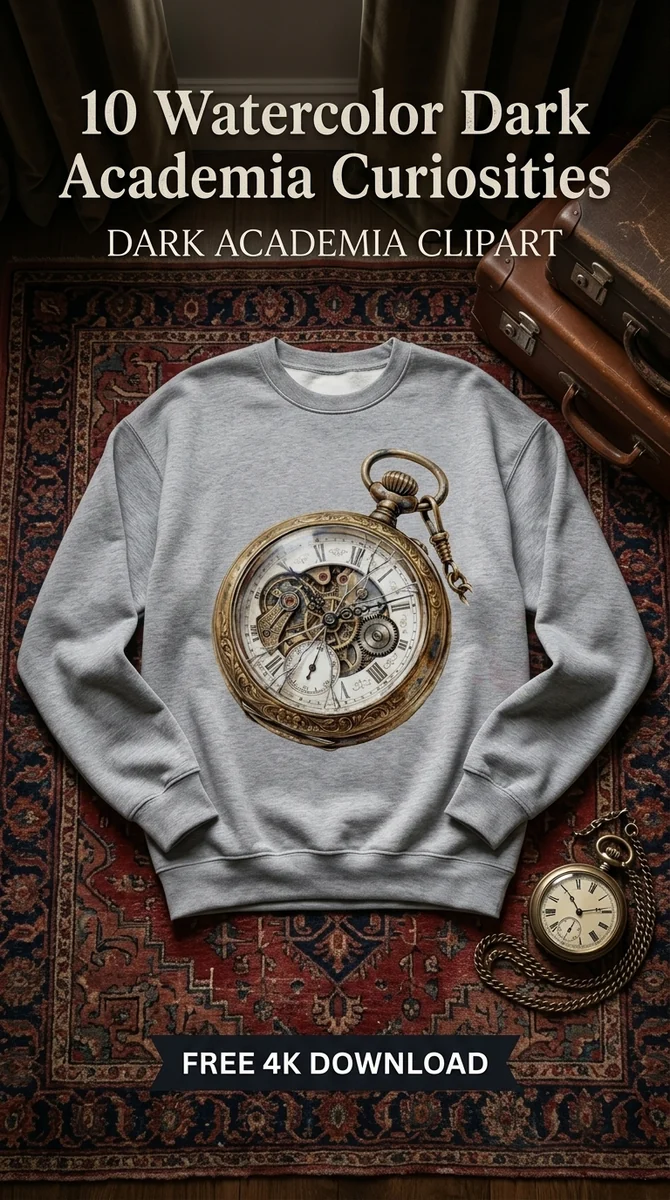 Free Broken Pocket Watch PNG | Steampunk Gear Clipart — Dark Academia Clipart | Gothic Watercolor PNGs watercolor clipart