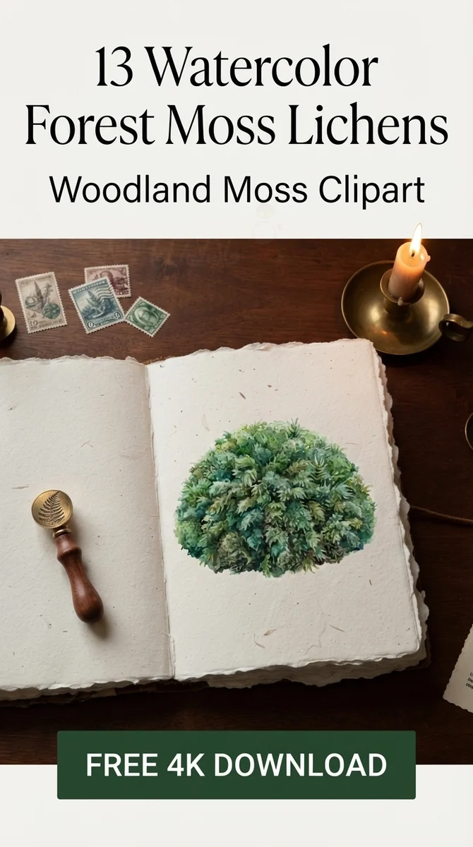 Free Emerald Forest Moss PNG | Lush Green Botanical Clipart — Forest Moss Lichens | Woodland Clipart PNG watercolor clipart