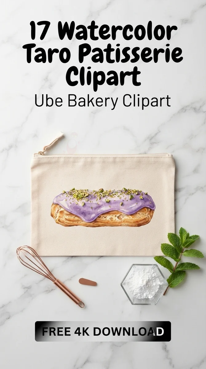 Free Taro Eclair Illustration | Purple Pastry PNG Art — Taro Patisserie | Ube Dessert Clipart PNG watercolor clipart