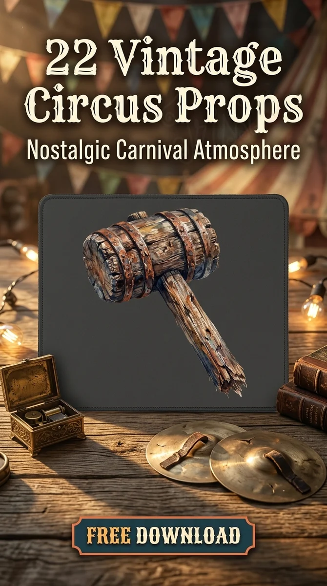 Free Carnival Mallet PNG | Rustic Circus Hammer Clipart — Vintage Circus | Dark Carnival Clipart watercolor clipart