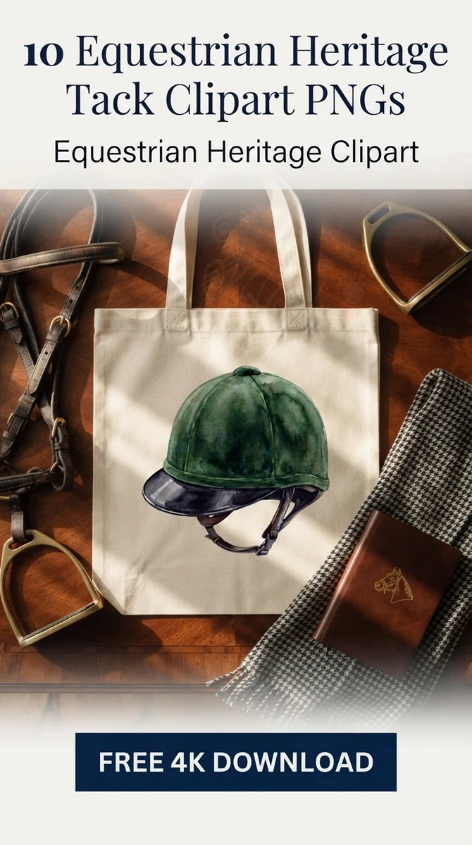 Free Green Riding Helmet PNG | Equestrian Heritage Clipart β Equestrian Clipart | Old Money Vintage Tack PNG watercolor clipart