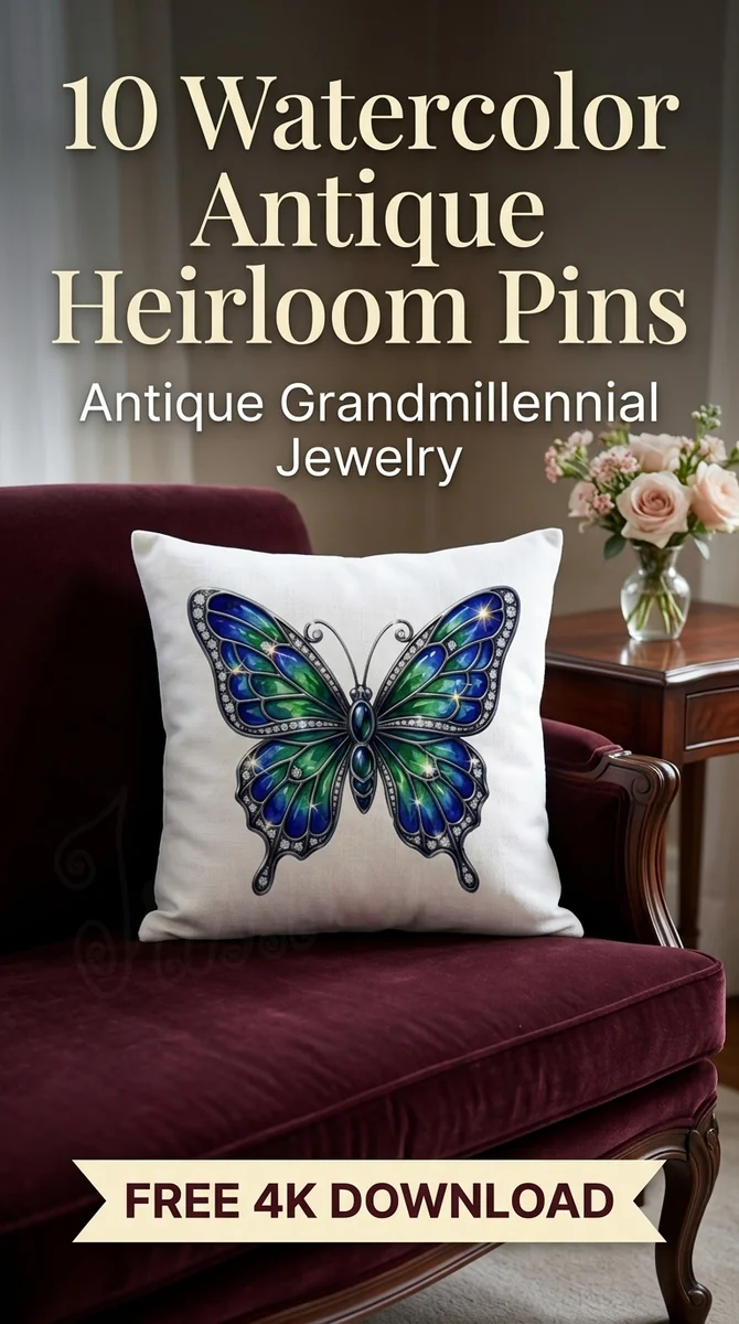 Free Jeweled Enamel Butterfly PNG | Vintage Brooch Clipart — Antique Heirloom Pins Clipart watercolor clipart