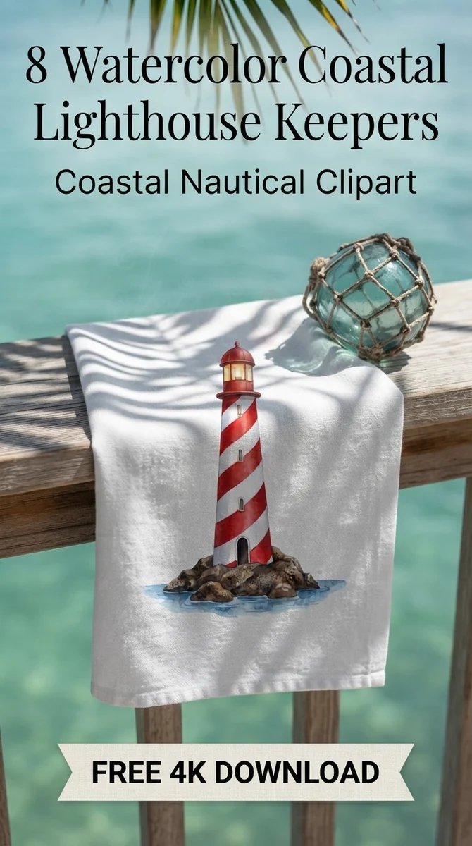 Free Tall Maritime Lighthouse PNG | Nautical Shoreline Clipart — Coastal Lighthouse | Nautical Watercolor Clipart watercolor clipart