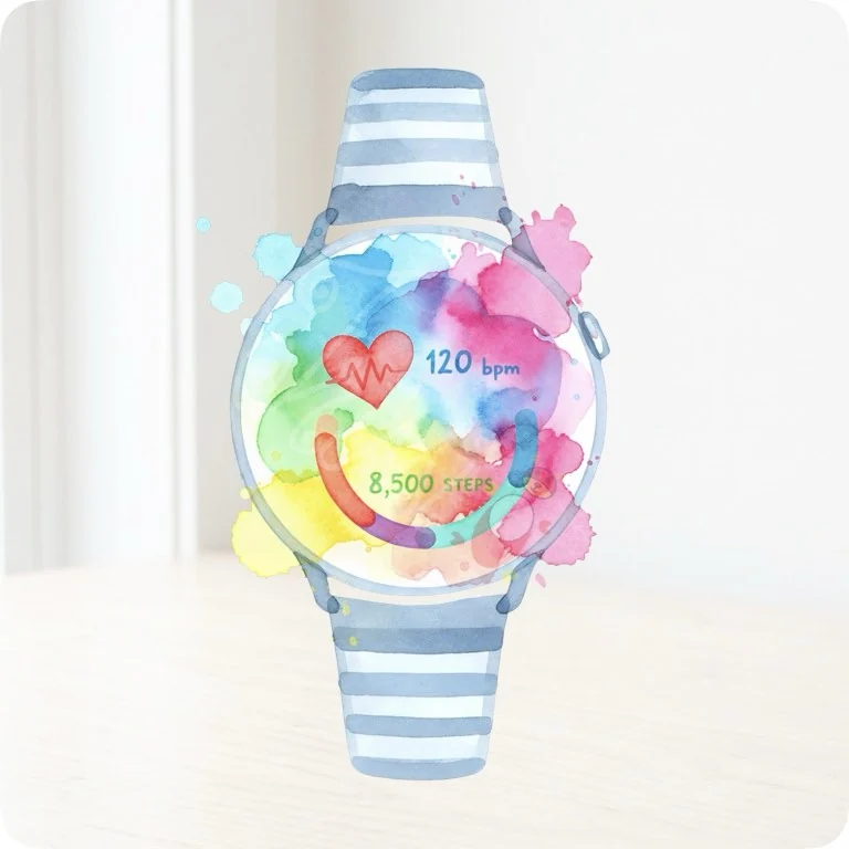 Free Aesthetic Smartwatch PNG | Watercolor Fitness Tracker Clipart — Aesthetic Tech Clipart | WFH & Digital Planner PNG watercolor clipart