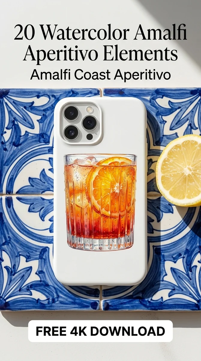 Free Aperol Spritz PNG | Watercolor Aperitivo Cocktail Clipart — Amalfi Italian Summer | Watercolor Clipart PNG watercolor clipart