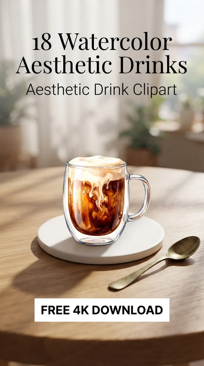 Free Cold Brew Coffee PNG | Iced Glass Mug Clipart — Home Cafe Aesthetic | Watercolor Drink Clipart watercolor clipart