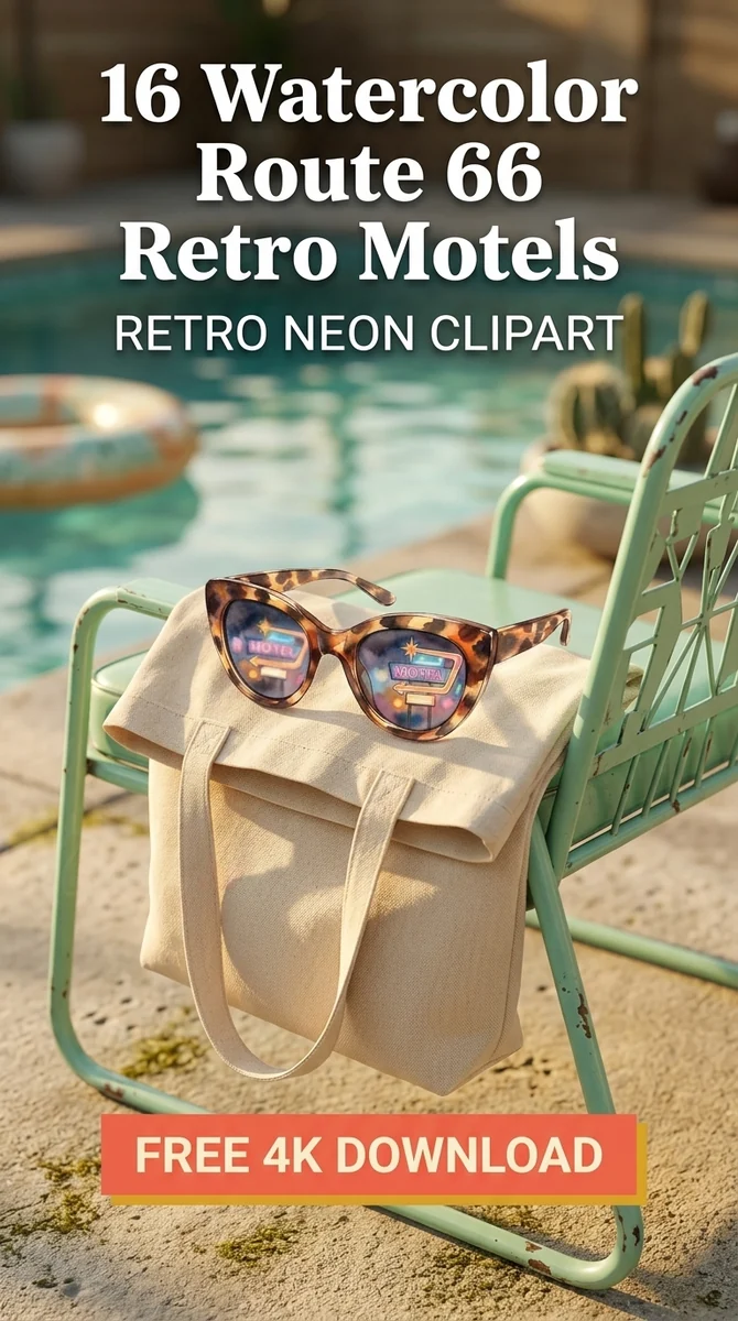 Free Retro Sunglasses PNG | Tortoiseshell Glasses Clipart — Route 66 Retro Neon Clipart Mid Century Modern PNG watercolor clipart