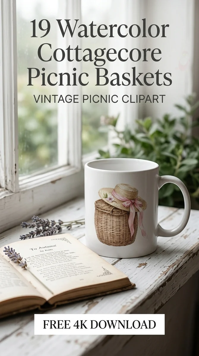 Free Spring Picnic Basket PNG | Straw Hat Watercolor Clipart — Cottagecore Picnic | Watercolor Clipart PNG watercolor clipart