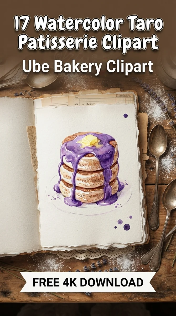 Free Taro Souffle Pancakes PNG | Fluffy Dessert Clipart — Taro Patisserie | Ube Dessert Clipart PNG watercolor clipart