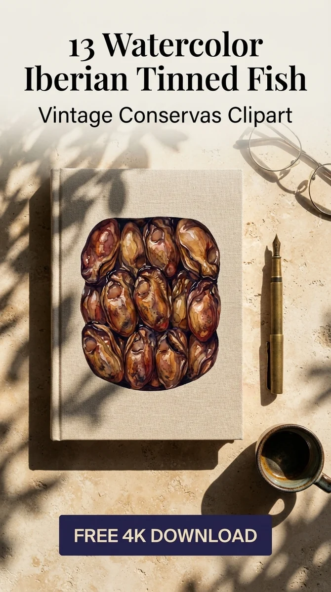 Free Smoked Oysters Clipart | Iberian Tinned Food PNG — Tinned Fish Clipart Vintage Sardine PNG Aesthetic watercolor clipart