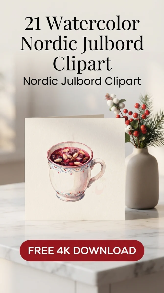 Free Nordic Glögg PNG | Spiced Mulled Wine Mug Winter Clipart — Nordic Christmas Clipart | Hygge Julbord PNG watercolor clipart
