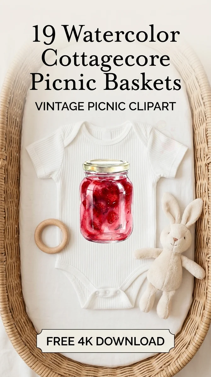 Free Strawberry Jam Mason Jar PNG | Watercolor Food Clipart — Cottagecore Picnic | Watercolor Clipart PNG watercolor clipart