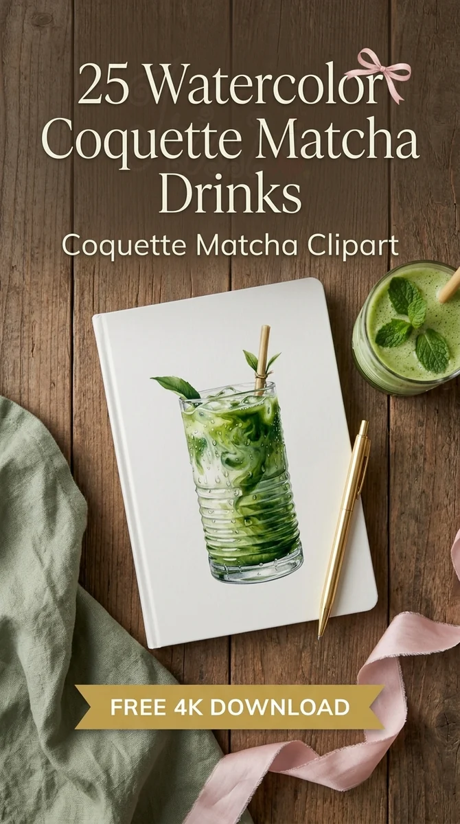 Free Iced Matcha Latte PNG | Realistic Green Tea Clipart — Coquette Matcha Latte | Soft Girl Cafe Clipart PNG watercolor clipart