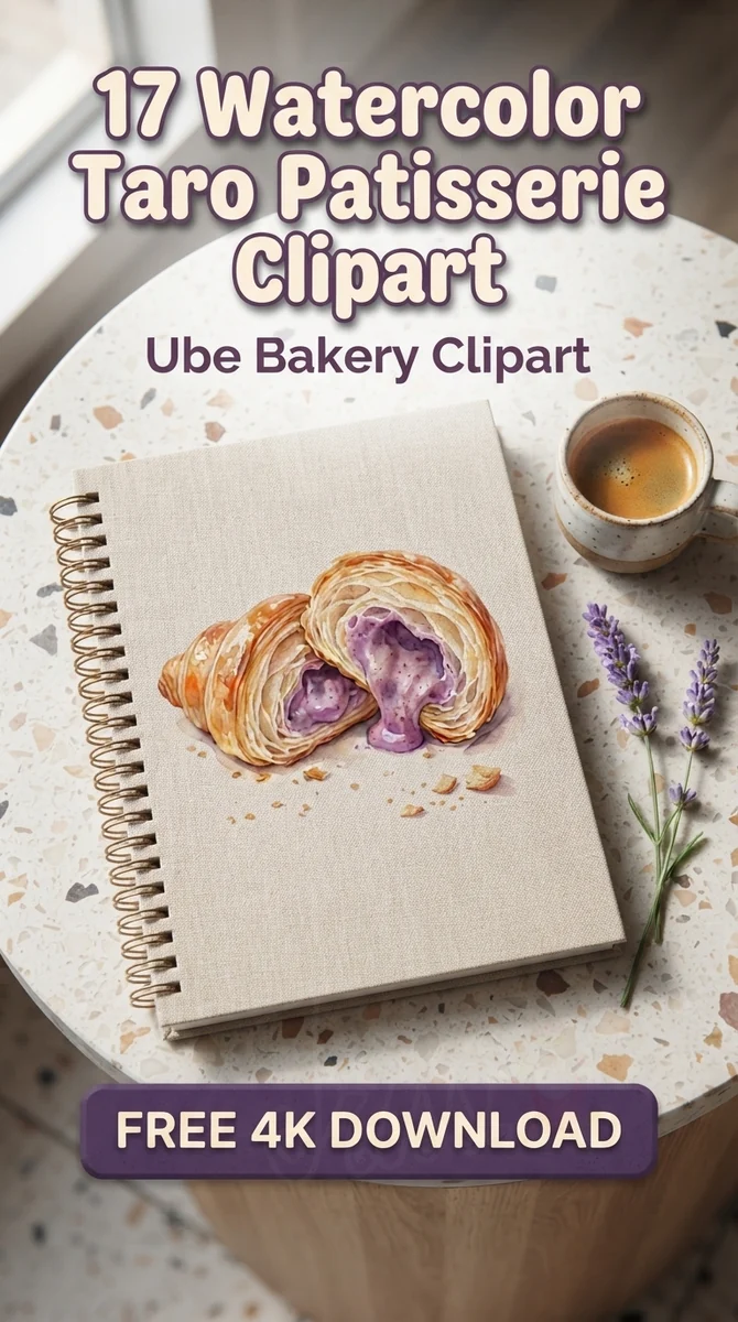Free Taro Croissant PNG | Flaky Purple Filling Clipart — Taro Patisserie | Ube Dessert Clipart PNG watercolor clipart