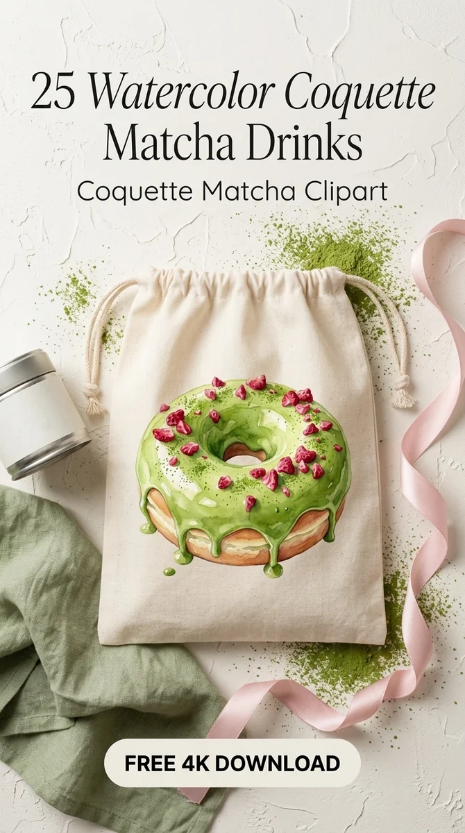 Free Matcha Glazed Donut PNG | Green Tea Frosting Clipart — Coquette Matcha Latte | Soft Girl Cafe Clipart PNG watercolor clipart
