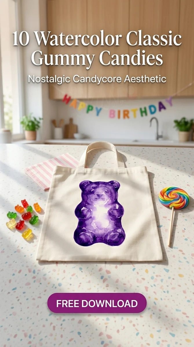 Free Purple Gummy Bear PNG | Grape Candy Art β Candycore Aesthetic | Y2K Gummy Clipart PNG watercolor clipart