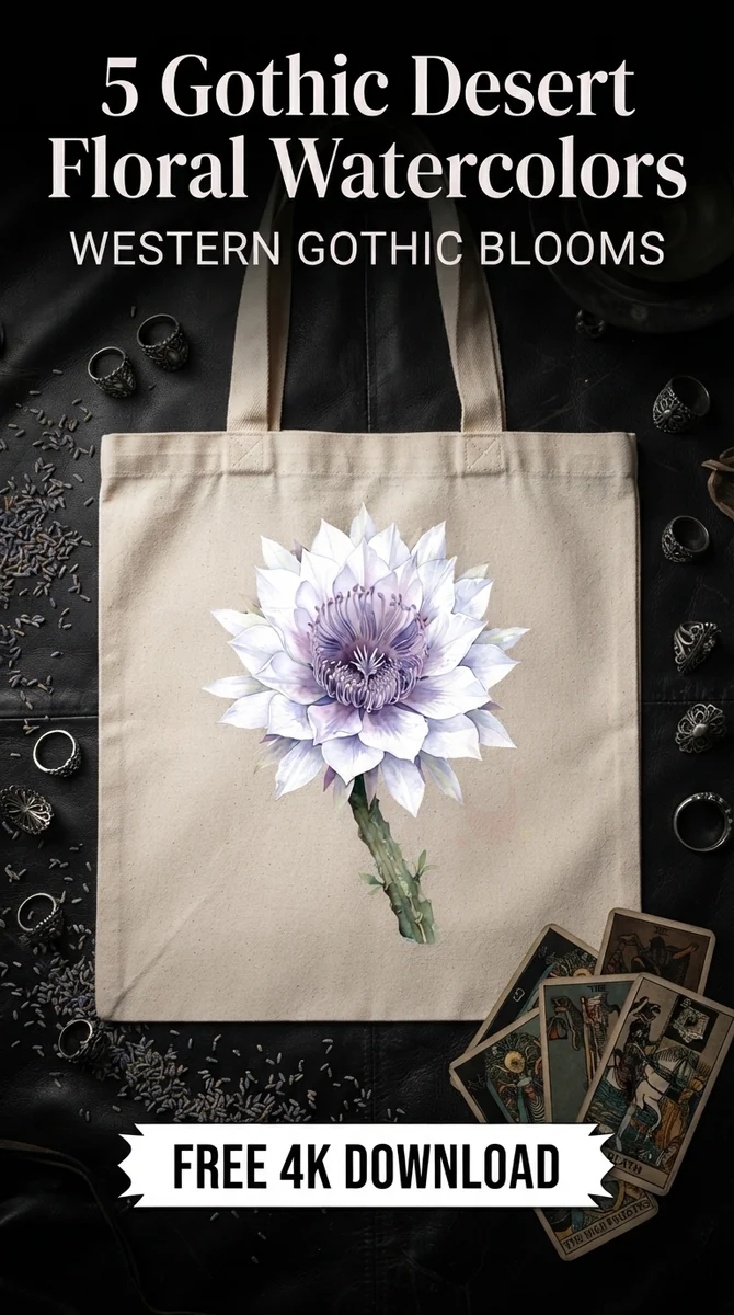 Free Lunar Bloom PNG Clipart | Gothic Desert Flower Art β Western Gothic | Dark Desert Florals Clipart watercolor clipart