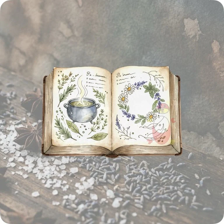 Free Grimoire Spellbook PNG | Book of Shadows Herbal Clipart — Kitchen Witch Clipart | Green Witch Watercolor PNG watercolor clipart