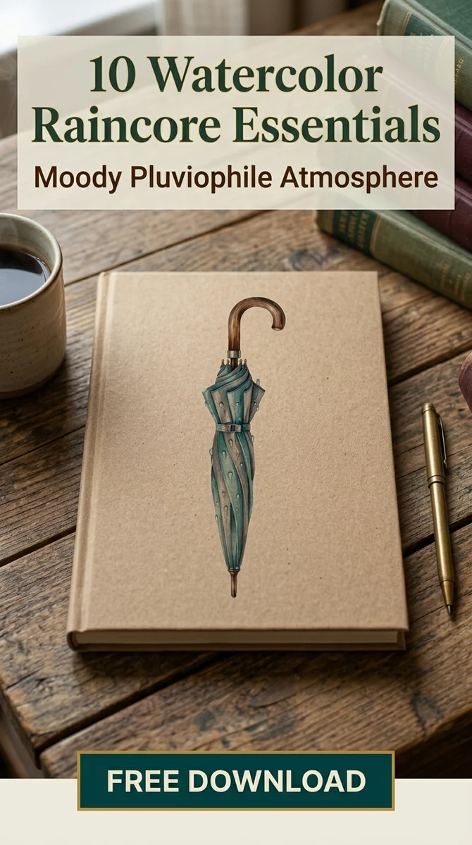 Free Striped Umbrella PNG | Moody Watercolor Rain Art — Raincore Aesthetic Clipart Pluviophile Watercolor watercolor clipart