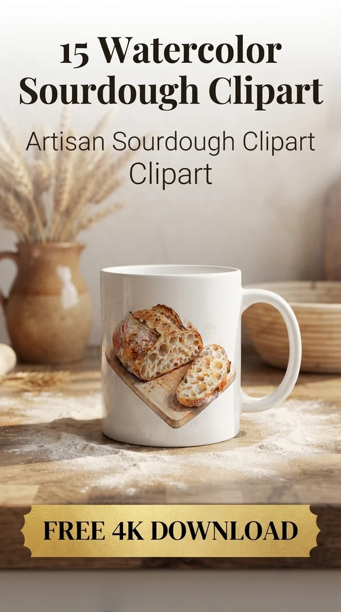 Free Open Crumb Bread Clipart | Sourdough Loaf & Slice PNG — Sourdough Baking | Artisan Bread Clipart watercolor clipart