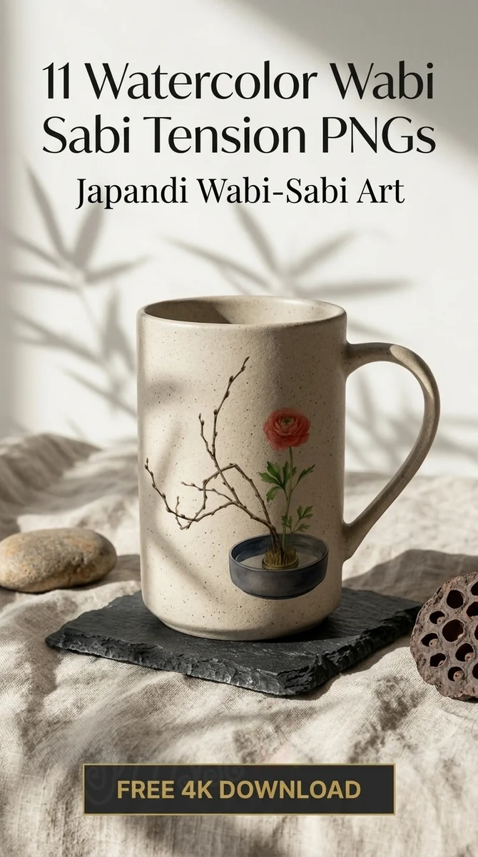 Free Minimalist Moribana Ikebana PNG | Pink Flower Clipart — Wabi Sabi Clipart | Minimalist Japandi Floral PNGs watercolor clipart