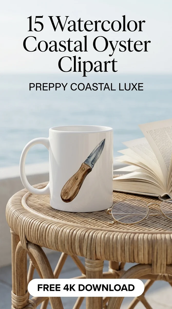 Free Oyster Shucking Knife PNG | Seafood Kitchen Clipart — Preppy Coastal | Coastal Grandmother Clipart PNG watercolor clipart