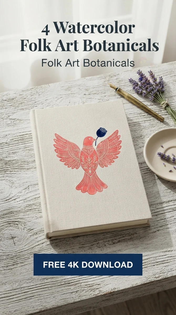 Free Folk Bird with Seed Pod PNG | Whimsical Botanical Clipart — Folk Art Botanicals | Whimsical Floral Clipart PNG watercolor clipart
