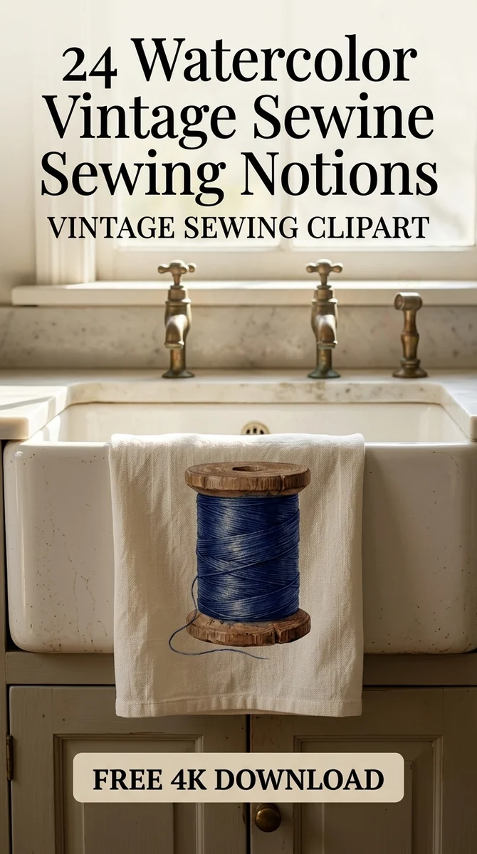 Free Indigo Blue Thread Spool PNG | Vintage Wooden Spool Clipart — Vintage Sewing Clipart | Haberdashery PNG watercolor clipart