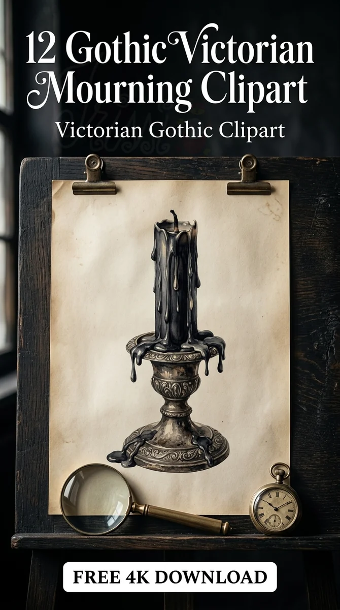 Free Gothic Black Candle PNG | Victorian Silver Candlestick Clipart — Gothic Victorian Mourning Dark Whimsigoth Clipart watercolor clipart