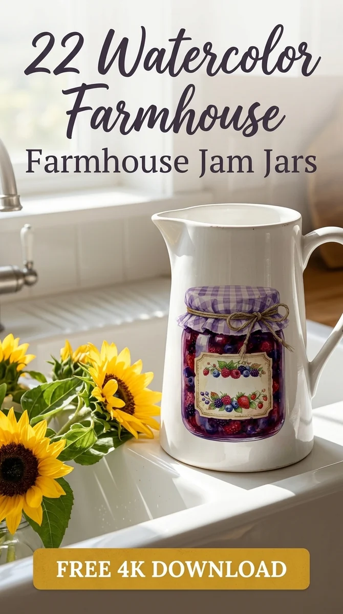 Free Forest Berry Jam PNG | Country Farmhouse Art — Cottagecore Jam Jar Clipart | Rustic Farmhouse PNG watercolor clipart