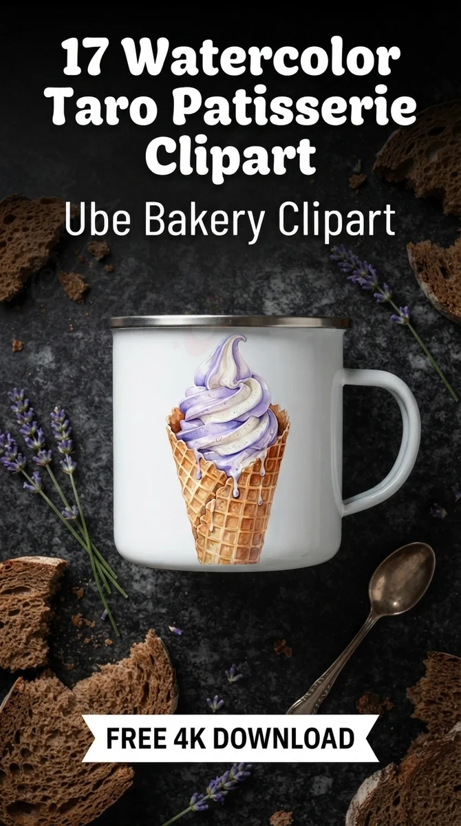 Free Taro Ice Cream Clipart PNG | Purple Soft Serve Cone — Taro Patisserie | Ube Dessert Clipart PNG watercolor clipart