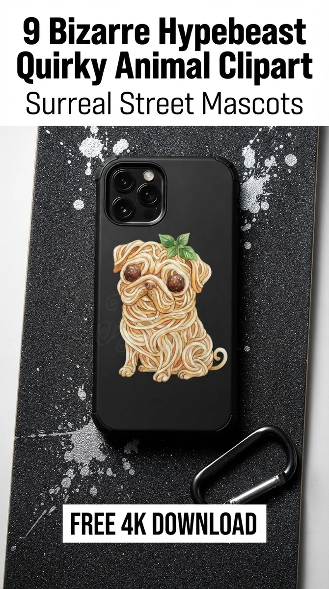 Free Spaghetti Pug PNG | Funny Pasta Dog Streetwear Clipart — Hypebeast Streetwear Clipart | Quirky PNGs watercolor clipart