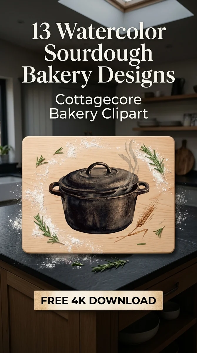Free Black Dutch Oven PNG | Rustic Baking Pot Clipart β Sourdough Clipart | Cottagecore Bakery PNG watercolor clipart