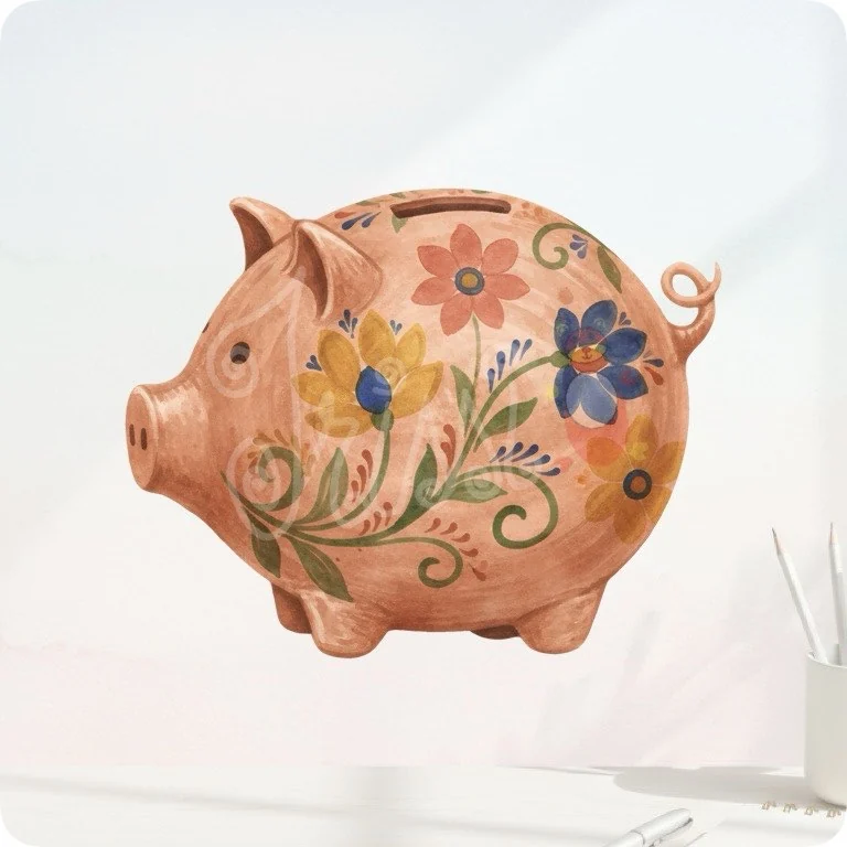 Floral Terracotta Piggy Bank PNG | Boho Budget Clipart — Watercolor Budget Planner Clipart watercolor clipart