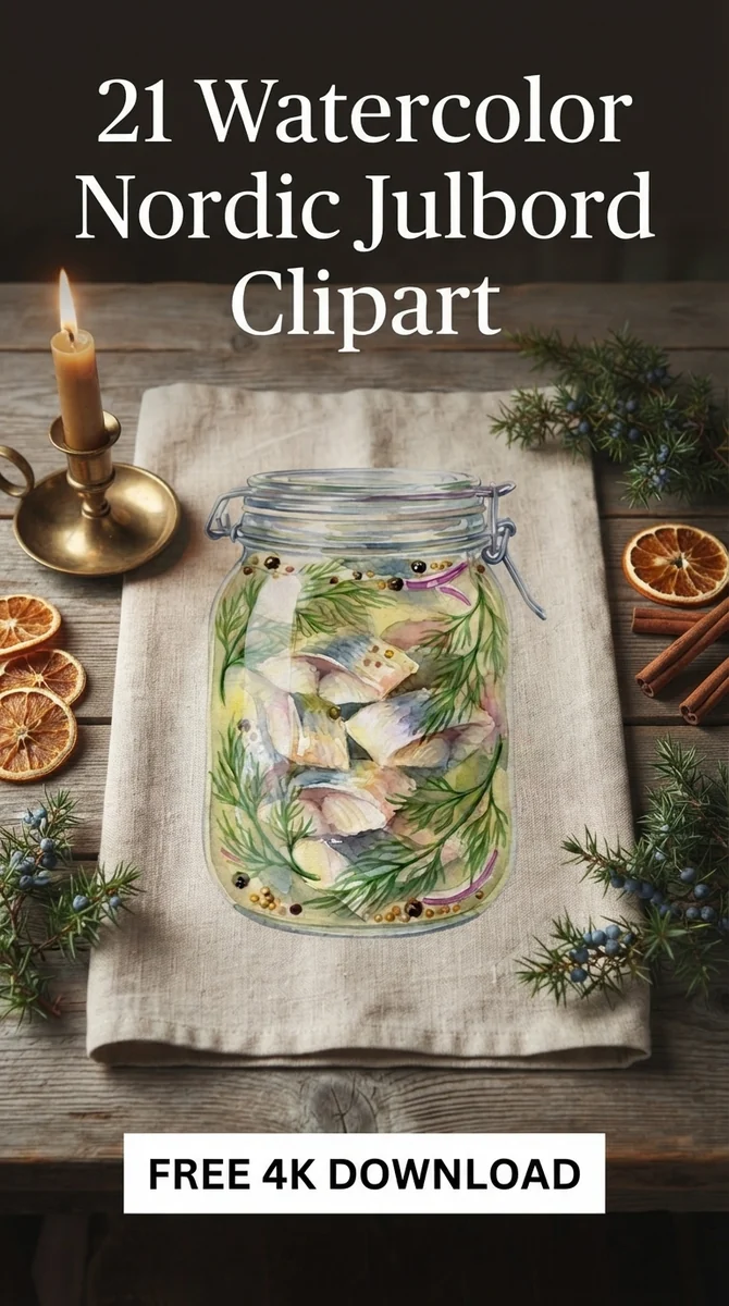 Free Pickled Herring Clipart PNG | Nordic Julbord Food Illustration — Nordic Christmas Clipart | Hygge Julbord PNG watercolor clipart