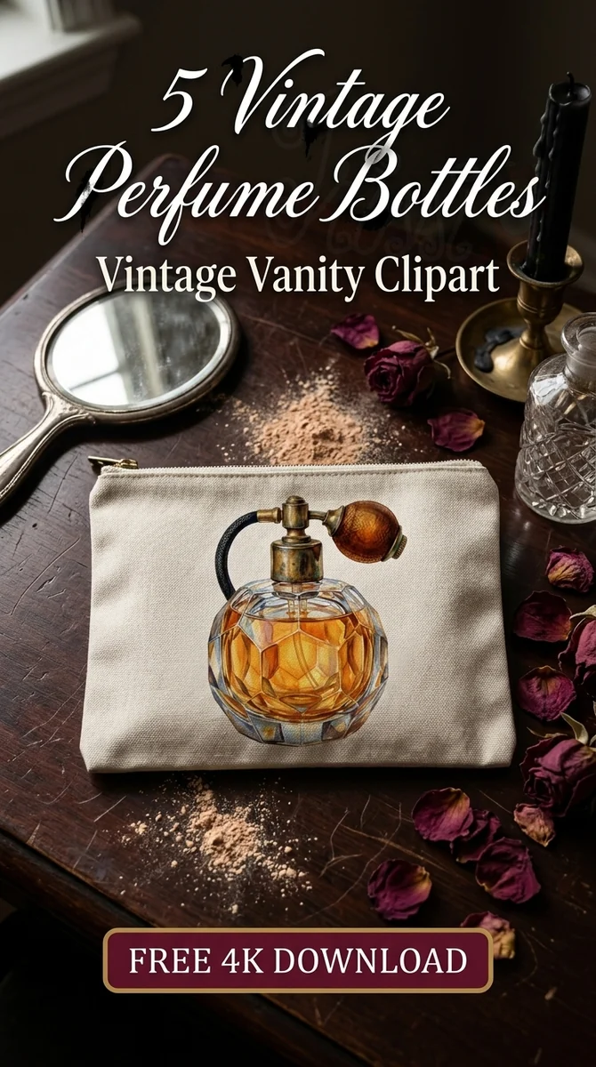 Free Vintage Crystal Atomizer PNG | Antique Perfume Clipart — Antique Vanity | Vintage Perfume Clipart watercolor clipart