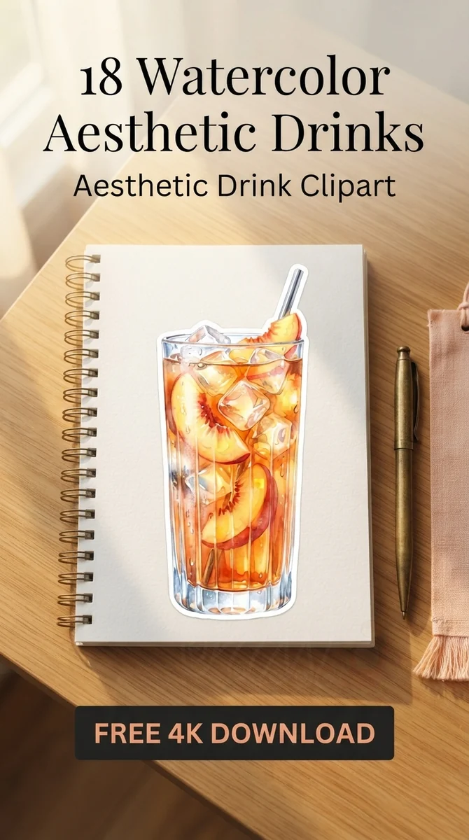 Free Peach Iced Tea PNG | Summer Beverage Clipart — Home Cafe Aesthetic | Watercolor Drink Clipart watercolor clipart