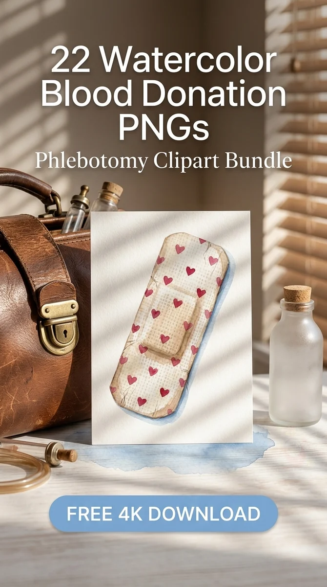 Free Cute Heart Bandage PNG | Medical Band-Aid Clipart — Watercolor Blood Donation | Medical Clipart watercolor clipart