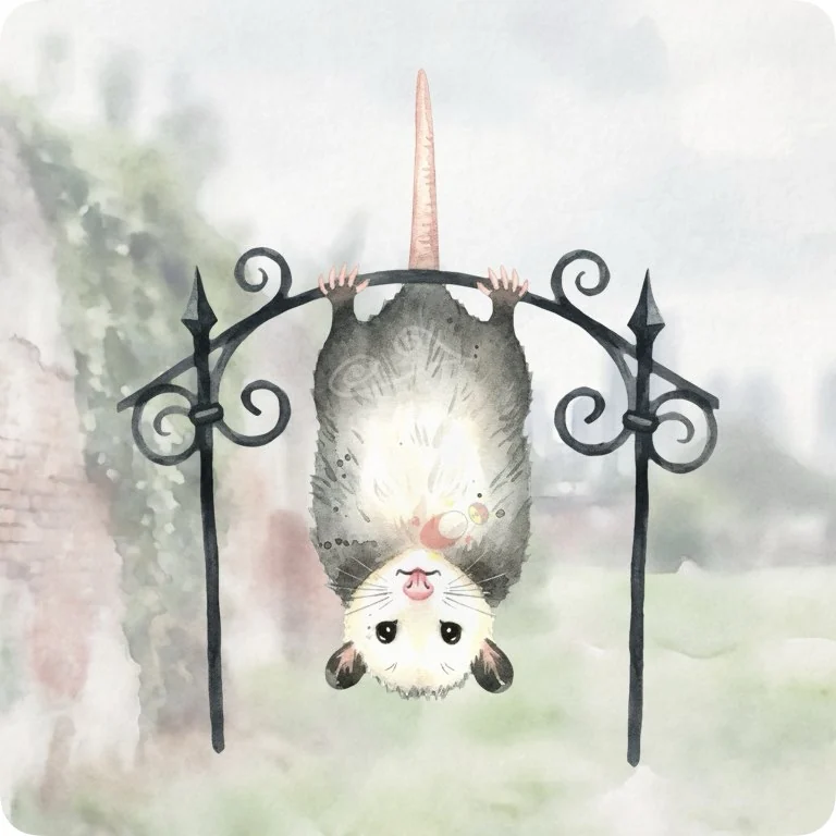 Free Hanging Opossum PNG | Cute Urban Animal Watercolor Clipart — Urban Wildlife Watercolor Clipart City Animal PNG watercolor clipart
