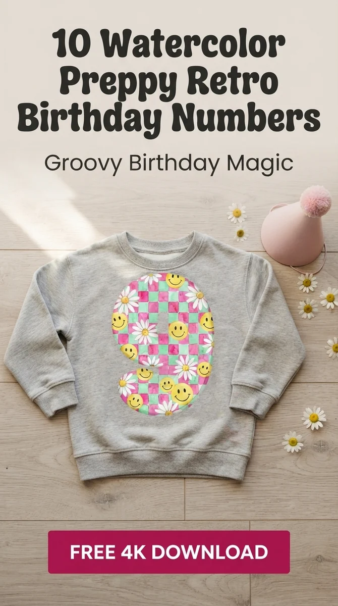Free Y2K Preppy Number 9 PNG | Pink & Teal Checkerboard Clipart — Preppy Retro Birthday | Groovy Y2K Clipart PNGs watercolor clipart
