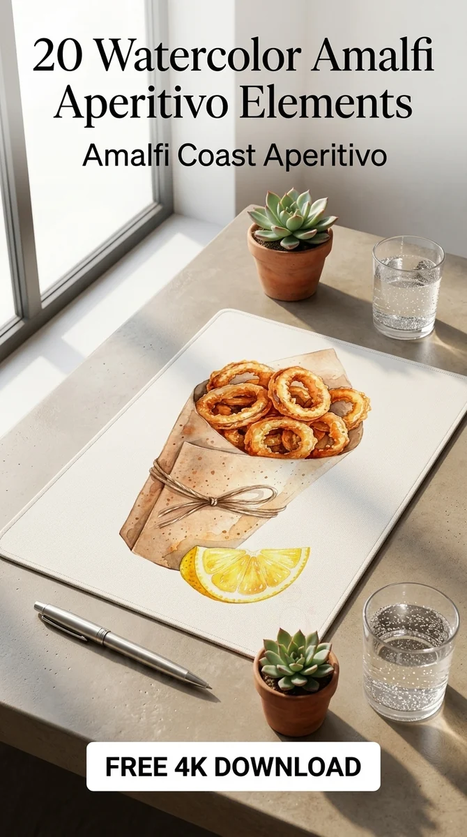 Free Fried Calamari PNG | Watercolor Italian Seafood Clipart — Amalfi Italian Summer | Watercolor Clipart PNG watercolor clipart
