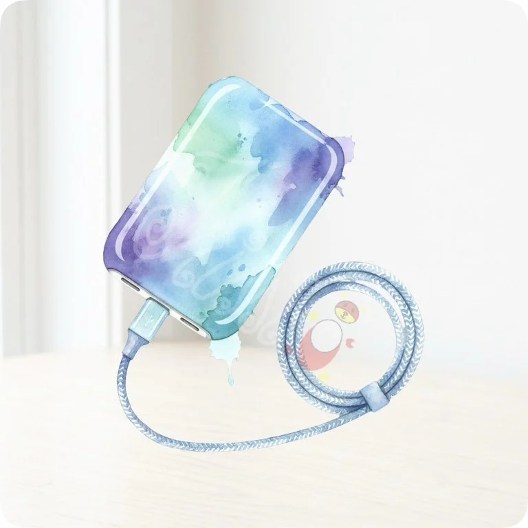Free Watercolor Power Bank PNG | Aesthetic Tech Gadget Clipart — Aesthetic Tech Clipart | WFH & Digital Planner PNG watercolor clipart