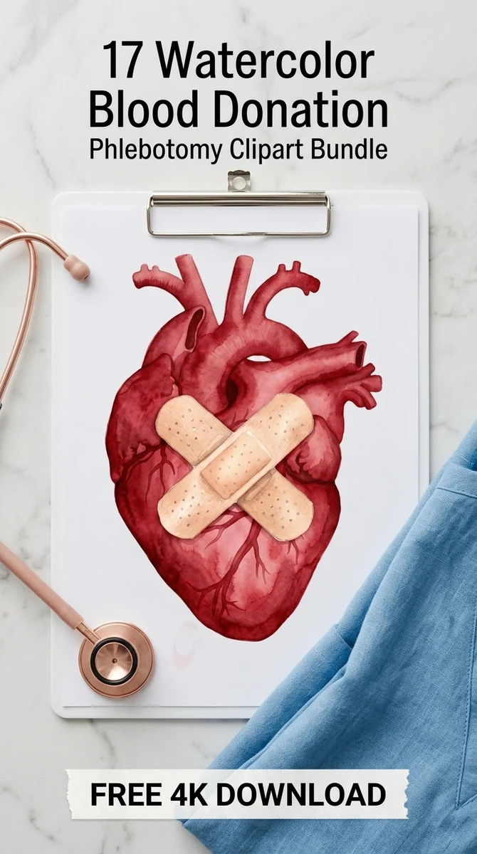 Free Mended Anatomical Heart PNG | Healing Watercolor Clipart — Watercolor Blood Donation | Medical Clipart watercolor clipart
