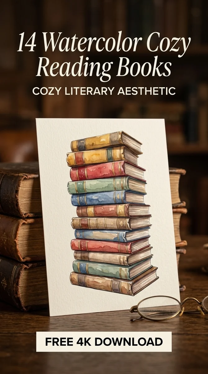 Free Watercolor Book Stack PNG | Vintage Library Clipart — Cozy Reading Clipart | Bookish Watercolor PNG watercolor clipart